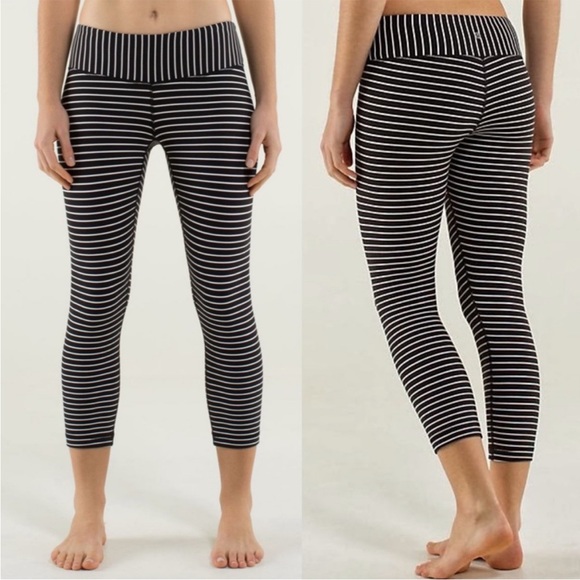 lululemon athletica Pants - Lululemon Wunder Under Cropped Black and White Striped Leggings